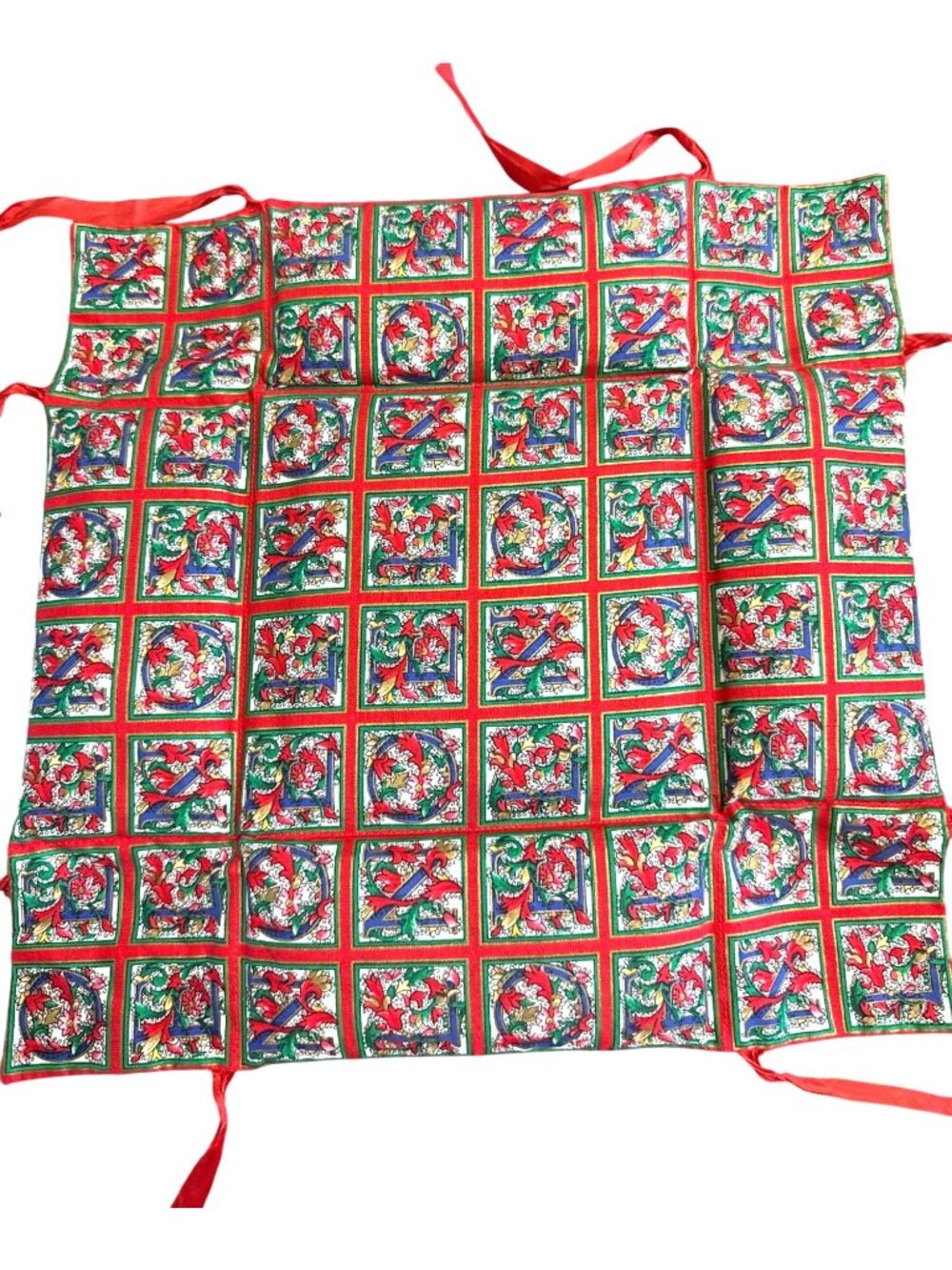 Vintage Handmade Christmas Chair Seat Cover With Ties Noel Holiday Pattern 15"